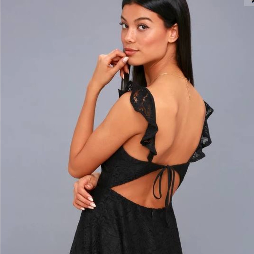 Adorable black lace backless skate dress - Lulus